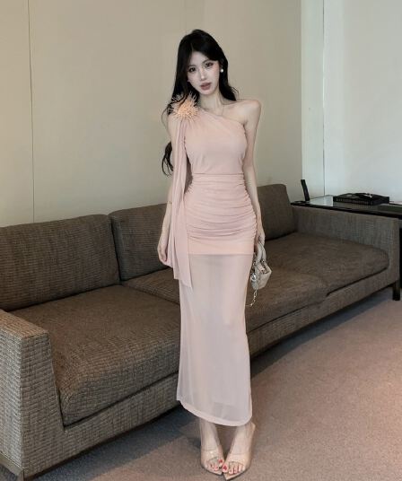 실사 롱 코트 망사 술 패치워크 드레스 복장