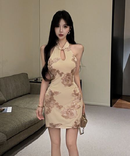 실사 민소매 치파오 미니 스커트