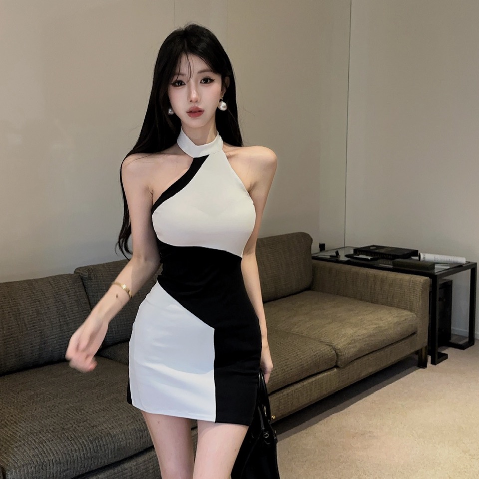 BY31539# 棉质撞色连衣裙  服裝批發女裝批發服飾貨源