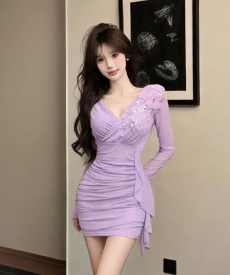 실사 긴팔 망사 드레스