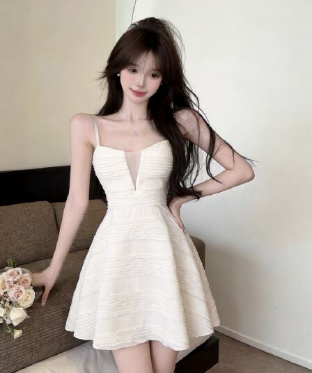 실사 쇼트 스타일 슬립 드레스