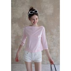 批发法式粉色船领<b class='q'>T</b><b class='q'>恤</b>女装2025早秋新款五分<b class='q'>袖</b>舒适百搭上衣【工厂店】