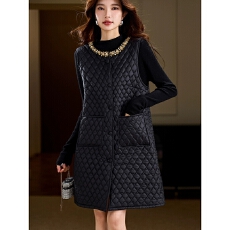 批发钉钻压花夹棉马甲女早秋<b class='q'>欧洲站</b>中长款上衣2025新款背心裙