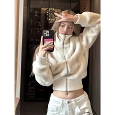 批发2025冬季新款法式仿水貂毛环保皮草外套女小众高领拉链<b class='q'>短款</b>上衣