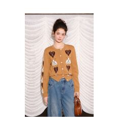 批发法式复古爱心针织开衫女装2025早秋提花学院风气质毛衣【工厂店】