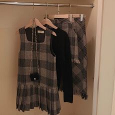 批发2025格子新款秋冬名媛气质小香风连衣裙无袖复古时尚格纹背心裙子