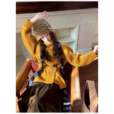 批发极简绑带收腰高领纯色粗针毛衣2025针织衫【工厂店】【原版质量】