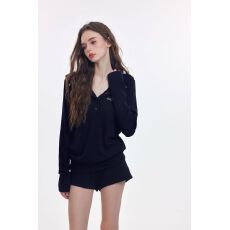 批发【原版质量】法式半开扣连帽长袖套头T恤女2025宽松<b class='q'>休闲</b>气质上衣