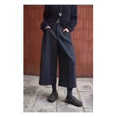 批发【原版质量-羊毛】高腰卷边西裤竖毛呢八分阔腿裤2025老钱休闲裤