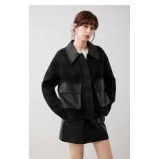 批发【原版质量】法式休闲设计感翻领拼接短外套2026春季百搭宽松上衣