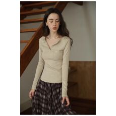 批发【原版质量】亨利领长袖<b class='q'>修身</b>简约内搭2026春季美拉德百搭T恤上衣