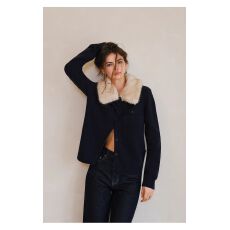 批发【原版质量】可拆卸毛领长袖2026春扣毛衣<b class='q'>开衫</b>复古双口袋<b class='q'>针织衫</b>女