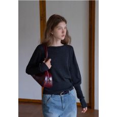 批发【原版质量-羊毛】羊腿袖极简复古优雅套头针织衫2026春收腰毛衣