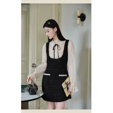 批发【原版质量】法式<b class='q'>翻领</b>假两件<b class='q'>连衣裙</b>女2026春小香风高级感收腰短裙