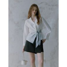 批发【原版质量】法式白色长袖衬衫女装2026春<b class='q'>通勤</b>丝带拼接高级感上衣