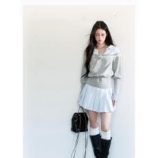 批发【原版质量】韩系减龄条纹<b class='q'>卫衣</b>2026春花边拼接假两件系带上衣潮