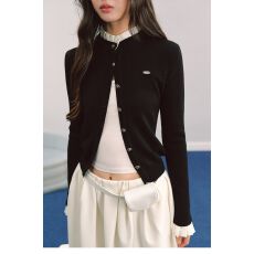 批发【原版质量】法式宫廷风木耳边立领<b class='q'>针织</b>开衫女气质撞色修身<b class='q'>上衣</b>