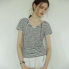 批发【原版质量】雪花棉微透系带前后两穿轻薄<b class='q'>T</b>2026夏航海系条纹上衣