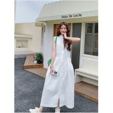 批发白色气质减龄<b class='q'>无袖</b>背心裙女中长款2025夏季新款法式修身显瘦衬衫裙