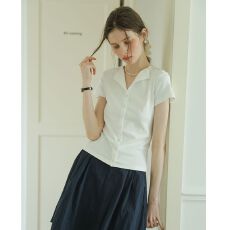 批发【原版质量】法式休闲薄肩暗扣翻领短袖T2026夏修身显瘦通勤上衣