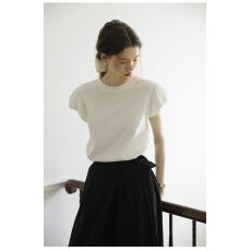 批发【原版质量】法式白色复古花苞袖<b class='q'>T</b><b class='q'>恤</b>女2026夏圆领设计感气质上衣