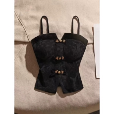 批发复古新中式国风带胸垫甜辣吊带背心女内搭外穿蝴蝶结盘扣抹胸上衣