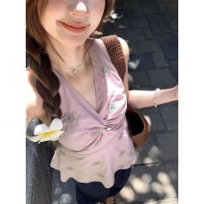 批发【原版质量】法式V领扭结刺绣高级<b class='q'>背心</b>女2026夏紫色外穿显瘦吊带