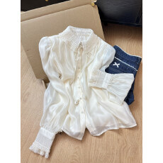 批发法式温柔风流光缎面<b class='q'>长袖</b><b class='q'>雪纺</b>衫女春季新款洋气轻奢灯笼袖衬衫上衣