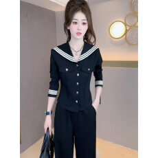 批发欧货高级休闲运动套装女2026新款秋季时尚翻领卫衣阔腿裤两件套潮