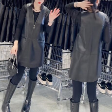 批发<b class='q'>欧洲站</b>黑色皮U裙连衣裙女春季<b class='q'>新款</b>叠穿显瘦马甲裙宽松无袖背心裙