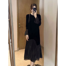 批发赫本风气质黑色拼接长袖<b class='q'>连衣裙</b>女2026春季新款<b class='q'>大码</b>胖MM显瘦裙子