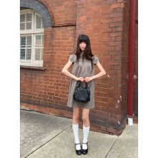 批发2026春夏新款娃娃领美式复古格子短袖宽松洋气<b class='q'>连衣裙</b>