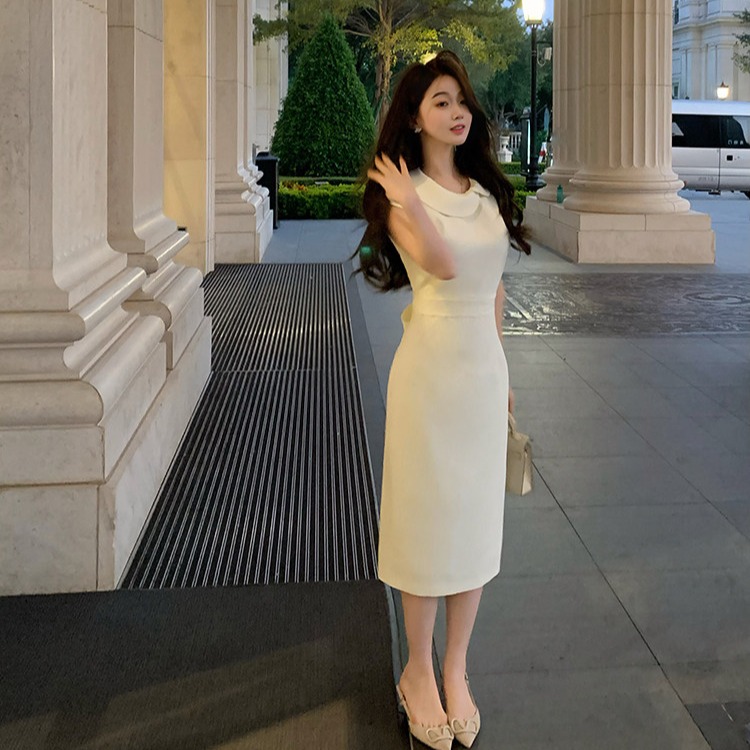 2026 봄 여름 디자인 센스 중년 허리 수축 슬림해 보이는 베이비 칼라 치마 여름 여성 드레스