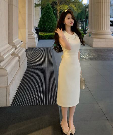 2026 봄 여름 디자인 센스 중년 허리 수축 슬림해 보이는 베이비 칼라 치마 여름 여성 드레스