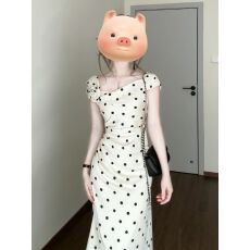 批发法式气质白色波点连衣裙子女装夏季2025新款立体花朵收腰<b class='q'>包臀</b><b class='q'>长裙</b>