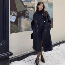 批发现货 灰色呢子秋冬毛呢外套高级感小个子加厚气质中长款