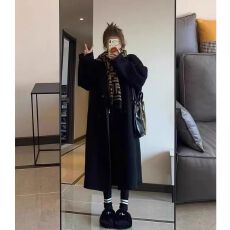 批发现货 高级感毛呢新款慵懒风气质显瘦中长款毛呢外套