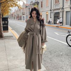 批发现货 中长款美拉德双面绒毛呢外套女高档时尚小个子呢子大衣