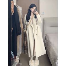 批发燕麦色毛呢大衣女2025秋冬新款韩版宽松<b class='q'>中长款</b>爆款呢外套