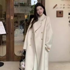 批发燕麦色毛呢<b class='q'>大衣</b>女2026新款秋冬季高级感显瘦韩系加长款高个子<b class='q'>外套</b>