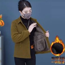 批发灯芯绒中年<b class='q'>外套</b>短款加绒保暖上衣时尚妈妈装长袖百搭简约宽松女装