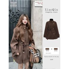 批发筱芹 <b class='q'>秋</b>冬穿搭韩系立领收腰显瘦咖色呢子大衣女2025新款毛呢外套