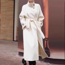 批发高级感时尚黑色呢子大衣女2026秋冬季<b class='q'>新款</b>加厚赫本风系带毛呢外套