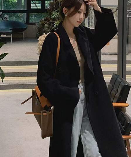 모직 2026 가을 겨울 새로운 한국 스타일 루즈핏 코트 중간 길이 무릎 아래 모직 외투