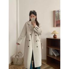 批发冬季韩系西装领双排扣长款过膝双面羊毛外套秋冬高级感外套