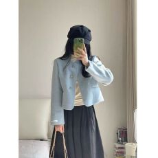 批发小香风外套女双面大衣女2025短款小个子简约通勤圆领宽松呢子外套