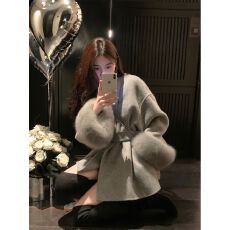 批发可拆卸仿狐狸毛系带双面绒呢子大衣女2025冬装新款小个子毛呢外套