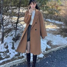 批发2025秋冬高端燕麦色毛呢大衣西装领宽松小个子<b class='q'>中长款</b>毛呢子外套