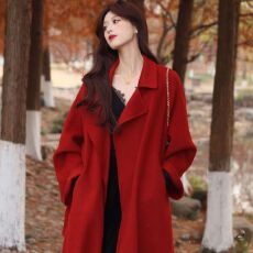 批发己出货 红色高级感毛呢大衣系<b class='q'>新款</b>中长款<b class='q'>外套</b>