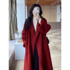批发己出货 红色秋冬季小个子<b class='q'>中长款</b>韩系喜庆新年呢外套